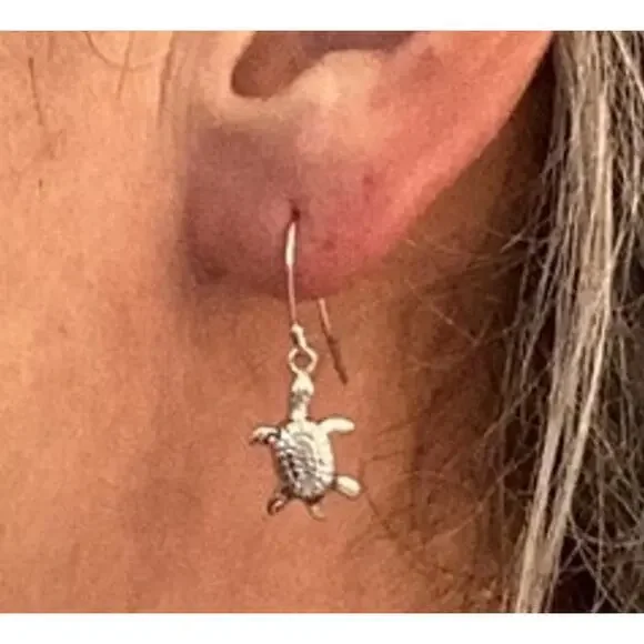 Sea Turtle 1/2 Inch Sterling Silver .925 Dangle Earrings - Picture 5 of 10